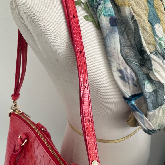 Brahmin Leather Signature Crocodile Embossed Red Leather Satchel - Picture 5 of 9